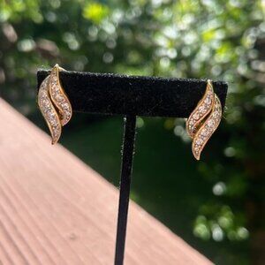 MONET Gold Rhinestone Swirl Black Tie EARRINGS